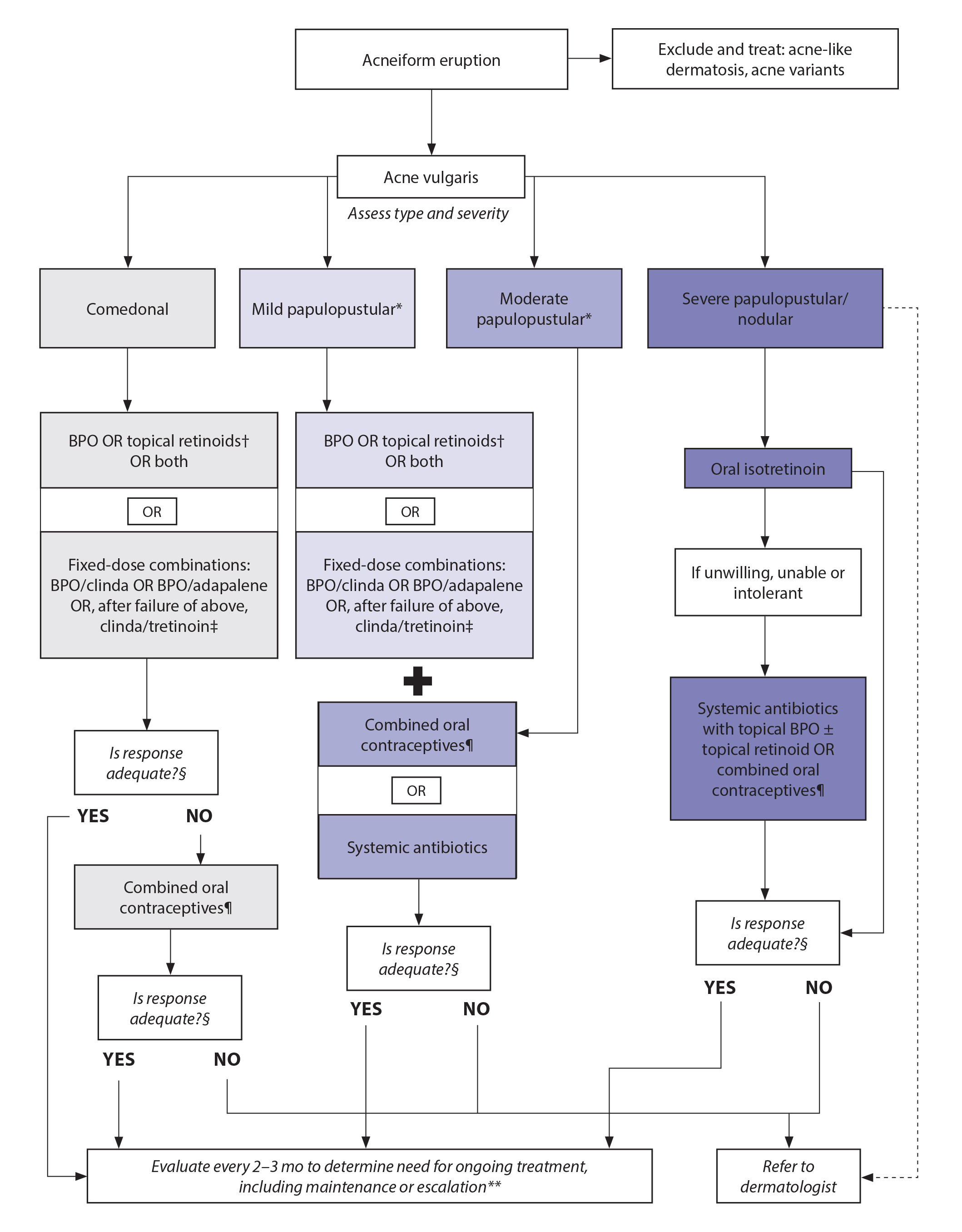 Clinical treatment algorithm for acne