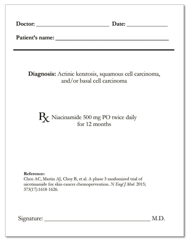 Sample prescribing sheet for practitioners for actinic keratosis and nonmelanoma-skin cancer.