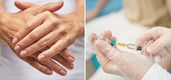 Human hands closeup and injection image